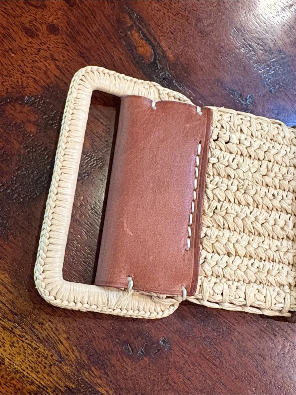 Polo Ralph Lauren Reversible Faux-Raffia Wide Leather Stitch Corset Belt Small